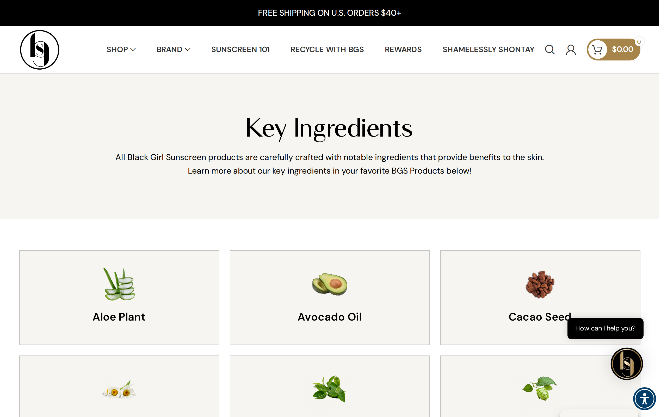 The brand's Key Ingredients page