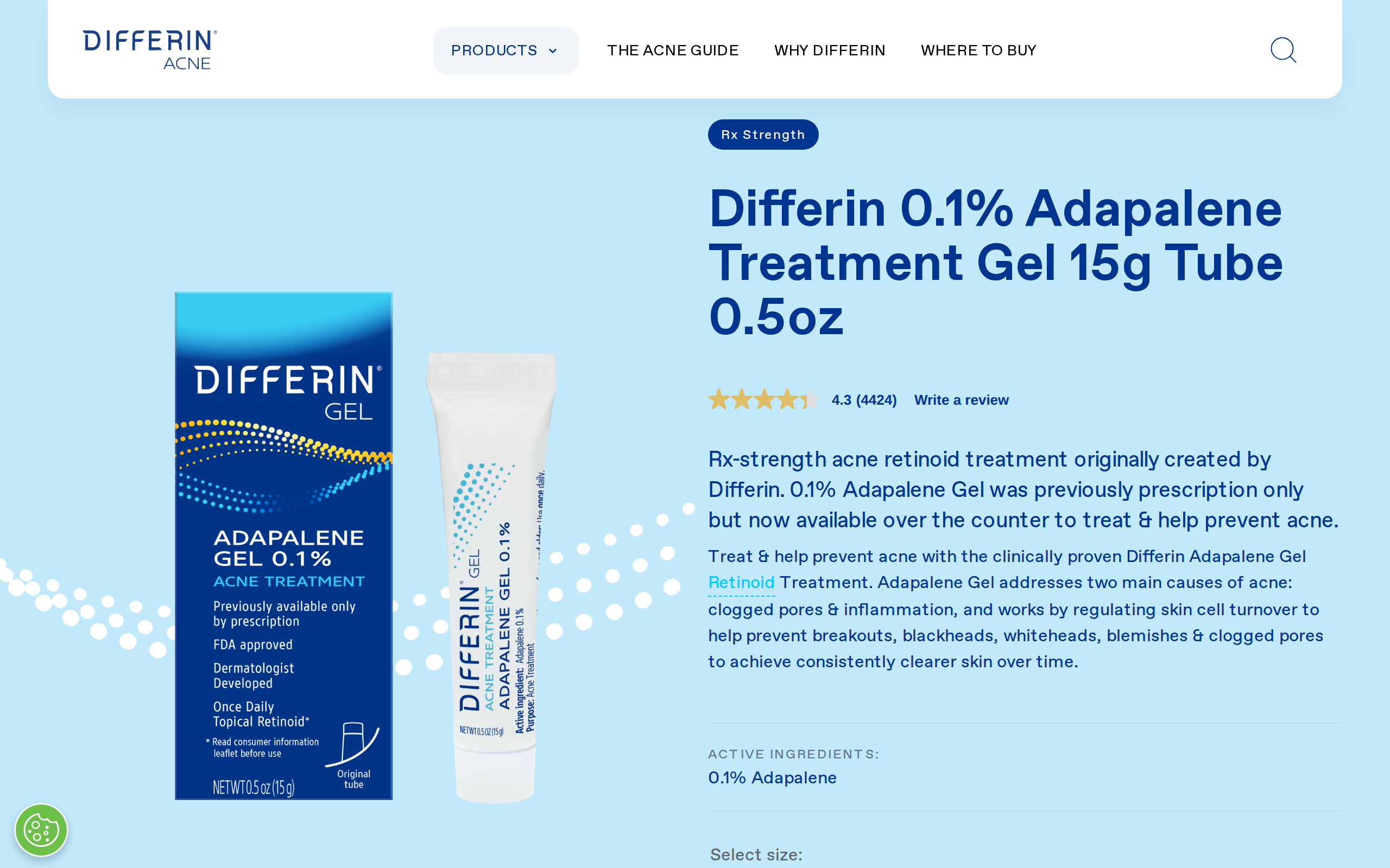 Differin's tube listing for the 0.1% adapalene gel