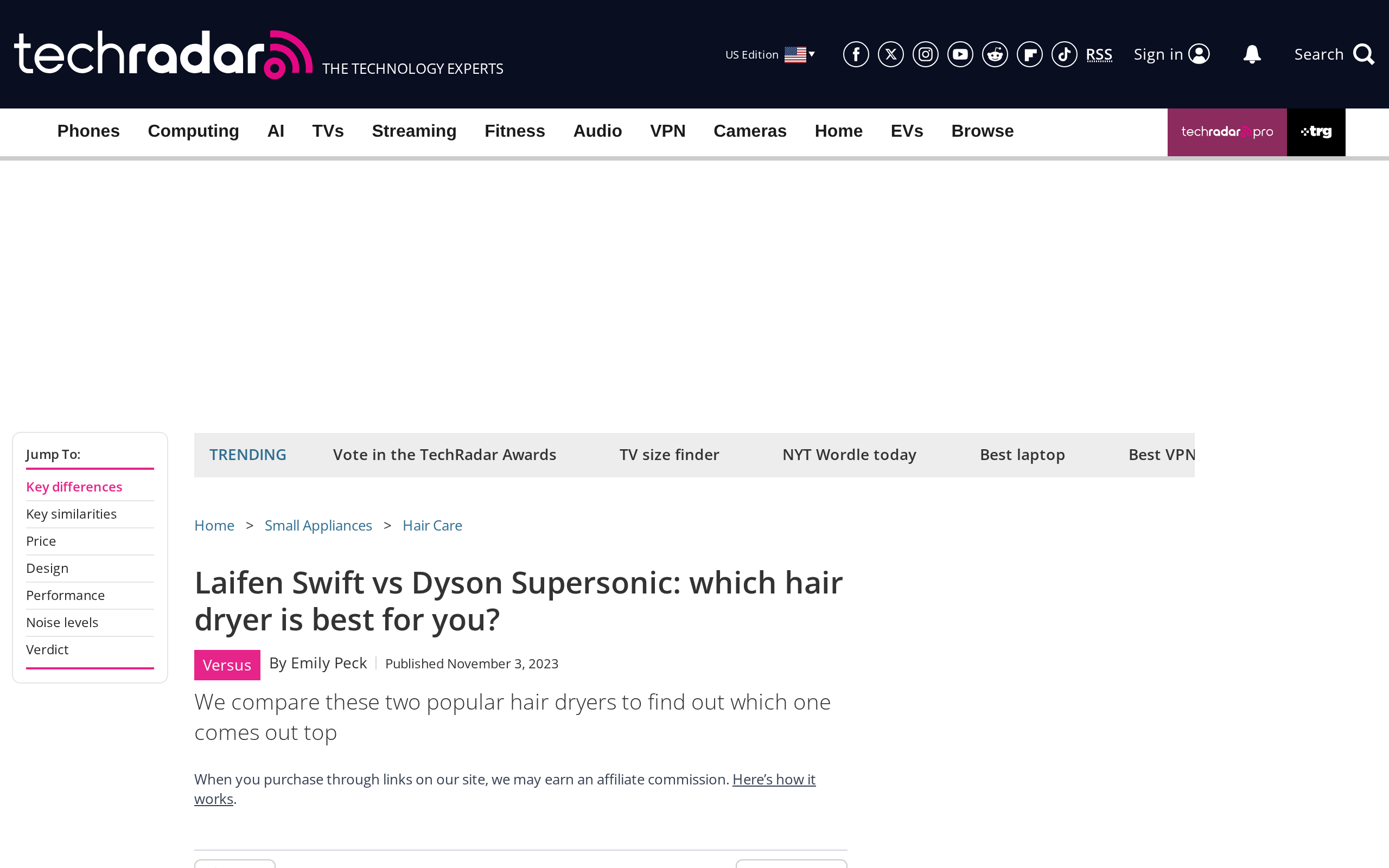TechRadar comparison article: Laifen Swift vs Dyson Supersonic, which hair dryer is best for you