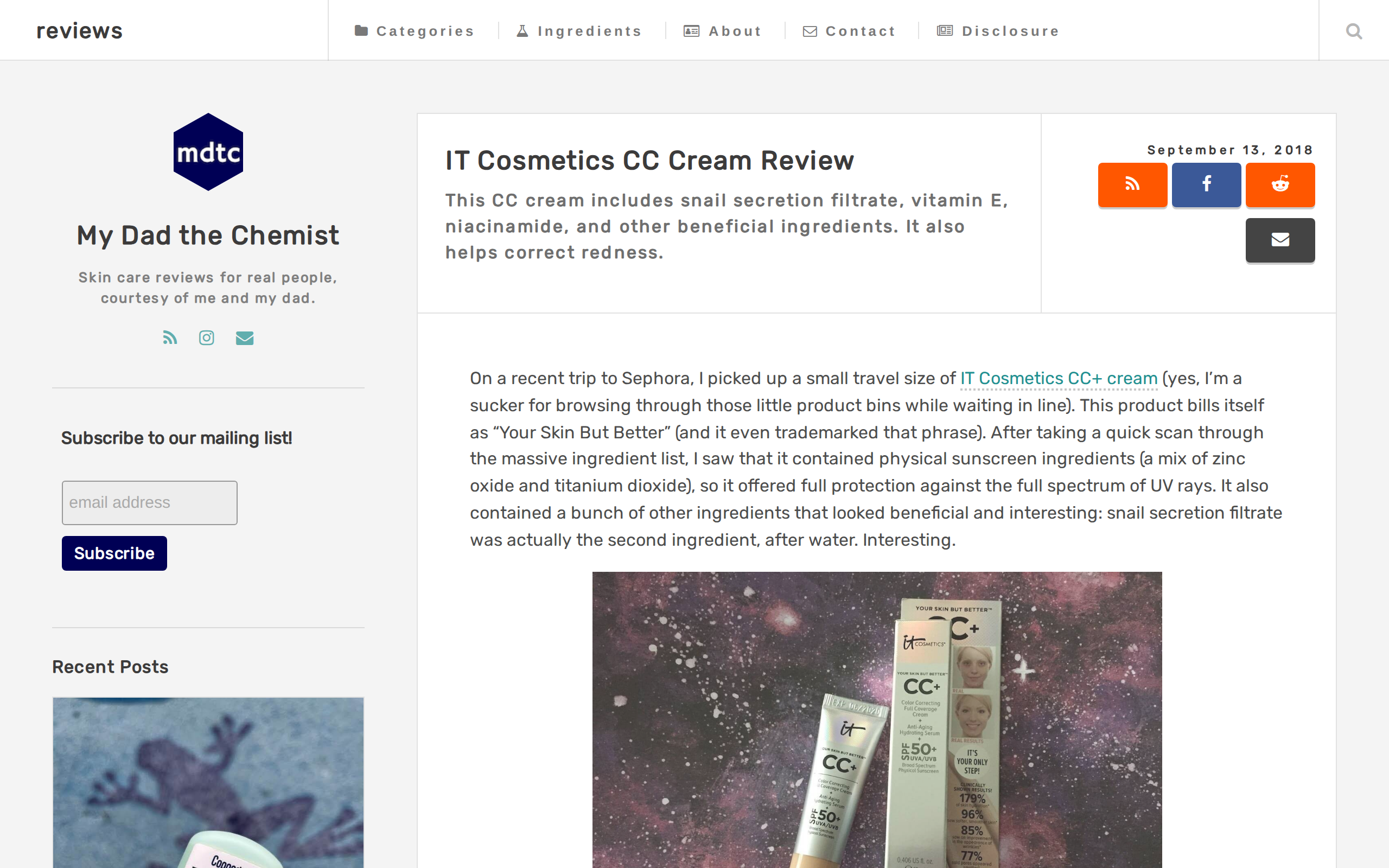 My Dad the Chemist's review of IT Cosmetics CC Cream