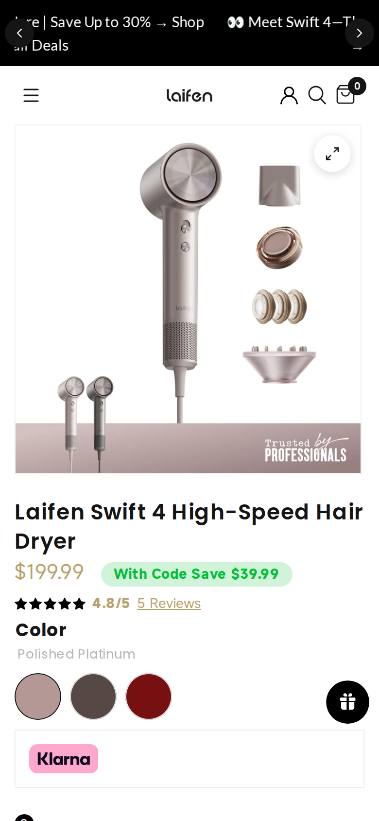 Laifen Swift 4 page at phone width