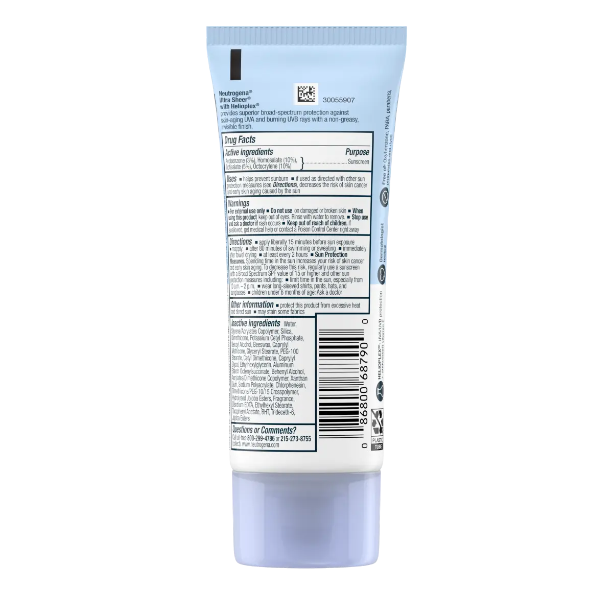 The back of an Ultra Sheer tube showing the Drug Facts panel and ingredient list