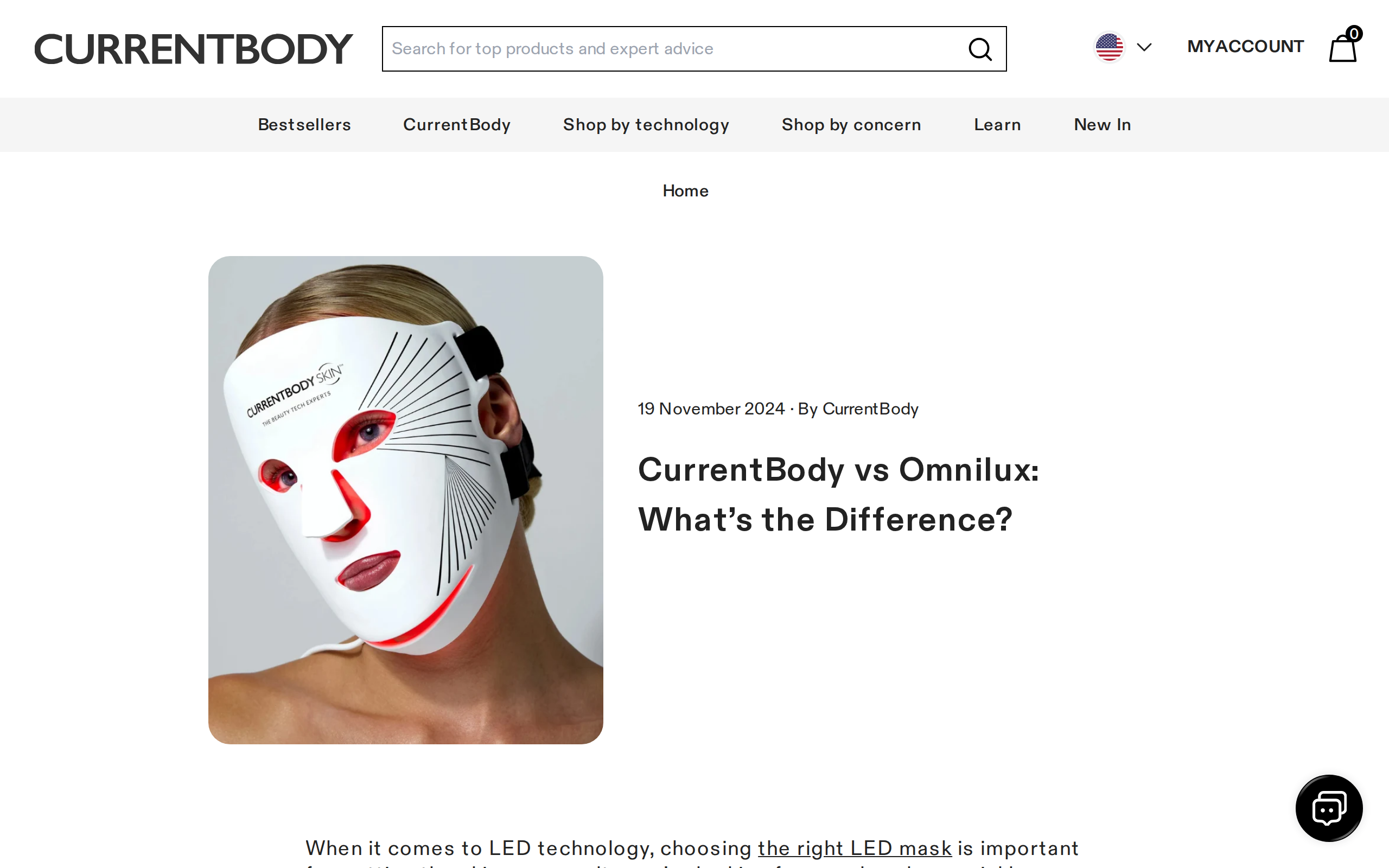 CurrentBody's comparison article between its mask and Omnilux
