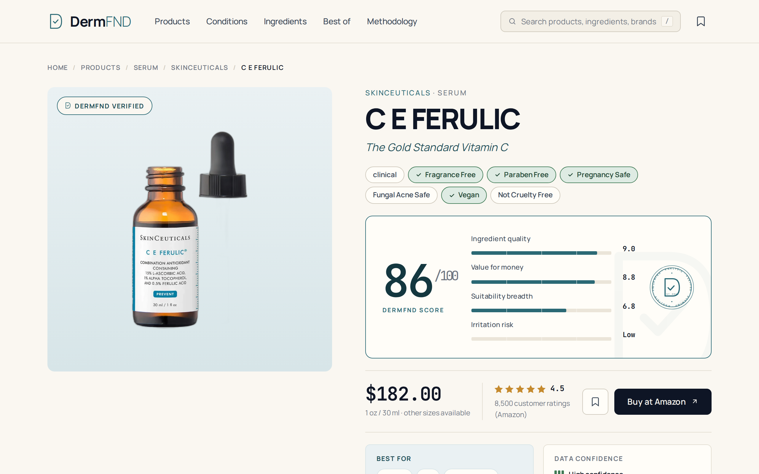 DermFND's review page for SkinCeuticals C E Ferulic