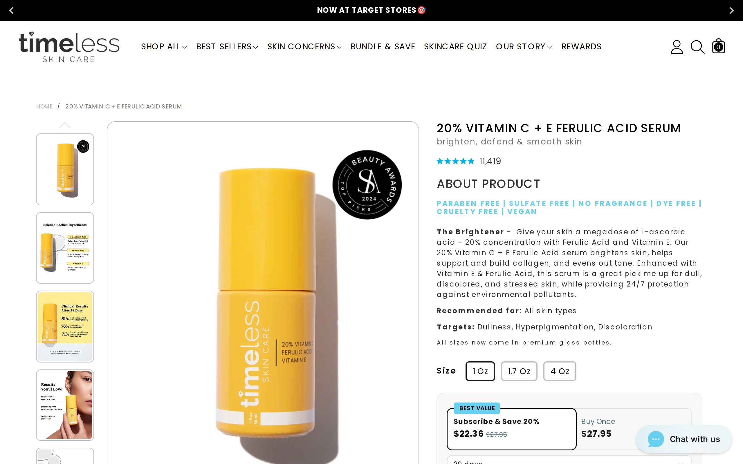 Timeless 20% Vitamin C + E Ferulic Acid Serum product page