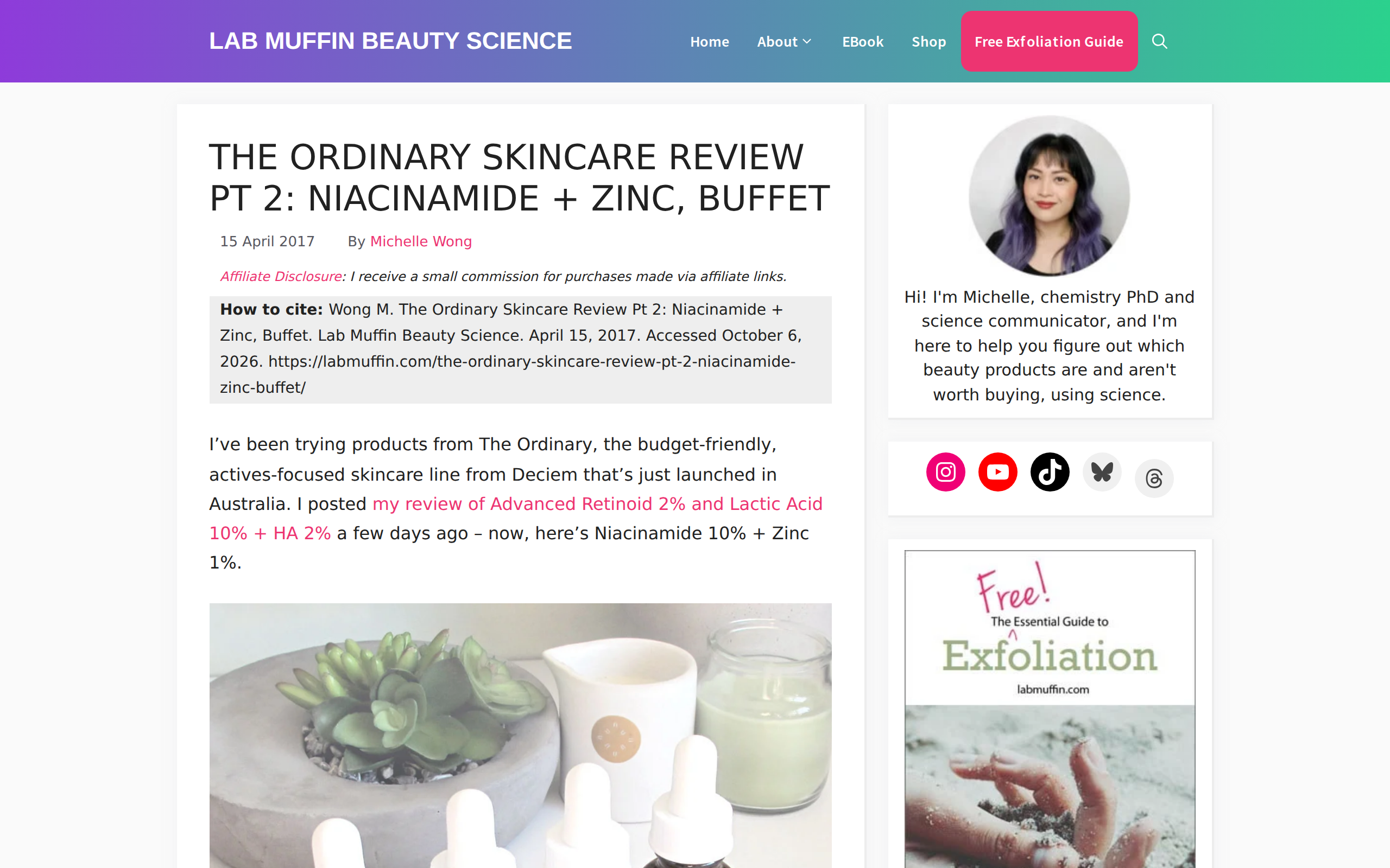 Lab Muffin Beauty Science article: The Ordinary Skincare Review Pt 2, Niacinamide + Zinc